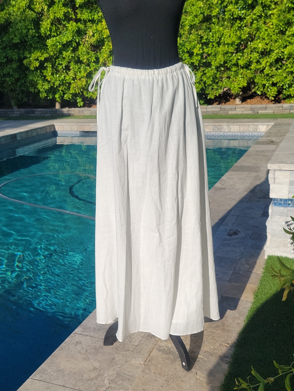 Mustard Seed White Cotton Boho Maxi Skirt With Tie Detail S